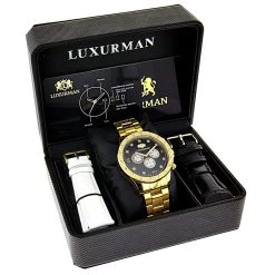 Black Dial Yellow Gold Plated Luxurman Diamond Watch For Men 0.2ct New 8 Black Dial Yellow Gold Plated Luxurman Diamond Watch For Men 0.2ct New -Watch Store black dial yellow gold plated luxurman diamond watch for men 02ct new 4