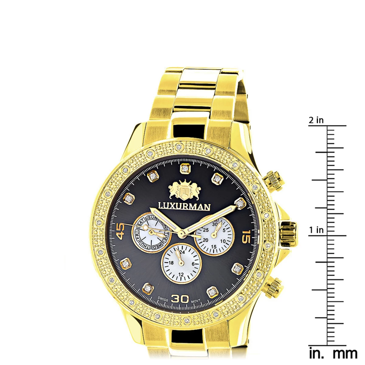 Black Dial Yellow Gold Plated Luxurman Diamond Watch For Men 0.2ct New 5 Black Dial Yellow Gold Plated Luxurman Diamond Watch For Men 0.2ct New - Image 5