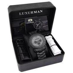 Oversized Iced Out Black Diamond Men's Watch By Luxurman 2ct Fully Paved -Watch Store black diamond mens watch by luxurman 2ct fully paved 4 20220603