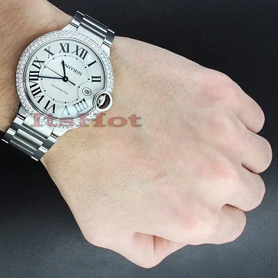 Men's Cartier Ballon Custom Diamond Bezel Watch 2.75ct 3 Men's Cartier Ballon Custom Diamond Bezel Watch 2.75ct - Image 3