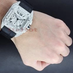 Cartier Santos 100 Men's Custom Diamond Watch 13ct -Watch Store cartier santos 100 mens custom diamond watch 1300ct p 49102bod