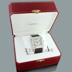 Cartier Santos 100 Men's Custom Diamond Watch 13ct -Watch Store cartier santos 100 mens custom diamond watch 1300ct p 49102box
