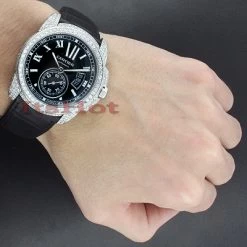 Custom Cartier De Calibre Men's Diamond Watch 9.25ct -Watch Store custom cartier de calibre mens diamond watch 925ct p 49101bod