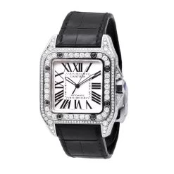 Custom Cartier Santos 100 Men's Diamond Watch 6.92ct