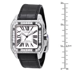 Custom Cartier Santos 100 Men's Diamond Watch 6.92ct -Watch Store custom cartier santos 100 mens diamond watch 692ct ruler