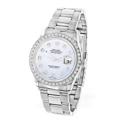 Diamond Bezel Rolex Datejust Men's Watch 36mm 3ct White MOP Face