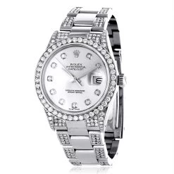 Diamond Bezel & Band Rolex Datejust Men's Watch 7ct White MOP