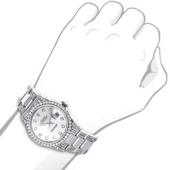 Diamond Bezel & Band Rolex Datejust Men's Watch 7ct White MOP -Watch Store custom diamond bezel rolex datejust mens watch 7 ct 3