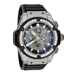 Diamond Hublot King Power Skeleton Dial Titanium Men's Watch 7.75ct