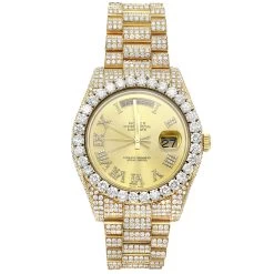 Iced Out 18K Gold Rolex Oyster Perpetual Men's Diamond Watch 20ct