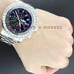 Large Men's Diamond Breitling Super Avenger Watch 12.50 -Watch Store custom large diamond bezel breitling super avenger watch 1250 p 45783bod