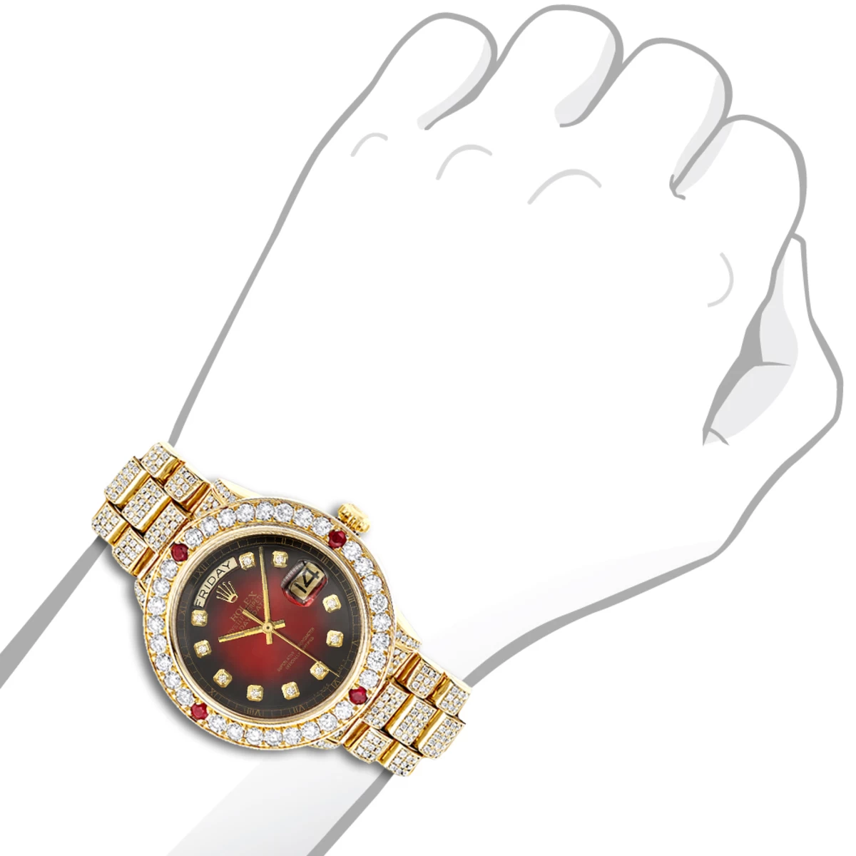 Men's 18K Gold Rolex Day-Date President Diamond And Ruby Watch 15ct 3 Men's 18K Gold Rolex Day-Date President Diamond And Ruby Watch 15ct - Image 3