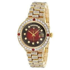 Men's 18K Gold Rolex Day-Date President Diamond And Ruby Watch 15ct