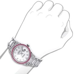 Red Ruby Bezel White Diamond Rolex Datejust Men's Watch 7ct -Watch Store custom red ruby bezel white diamond rolex datejust mens watch 7ct bod