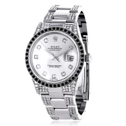 White Black Diamond Rolex Datejust Men's Watch 7ct
