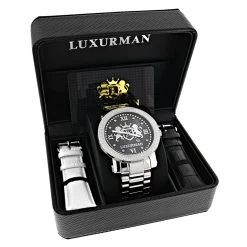 Designer Large Luxurman Phantom Real Diamond Watch For Men 0.12ct -Watch Store designer large watches luxurman phantom real diamond watch for men 012ct box