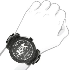 Large Designer Luxurman Phantom Black Diamond Watch For Men 0.12ct -Watch Store designer large watches luxurman phatom black diamond watch for men 012ct bod