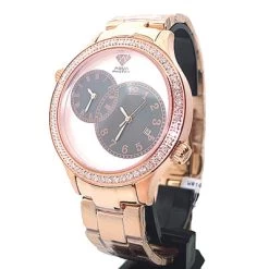 Diamond Aqua Master Watch 2 Time Zone Watch 2.45ct Black And White Dial