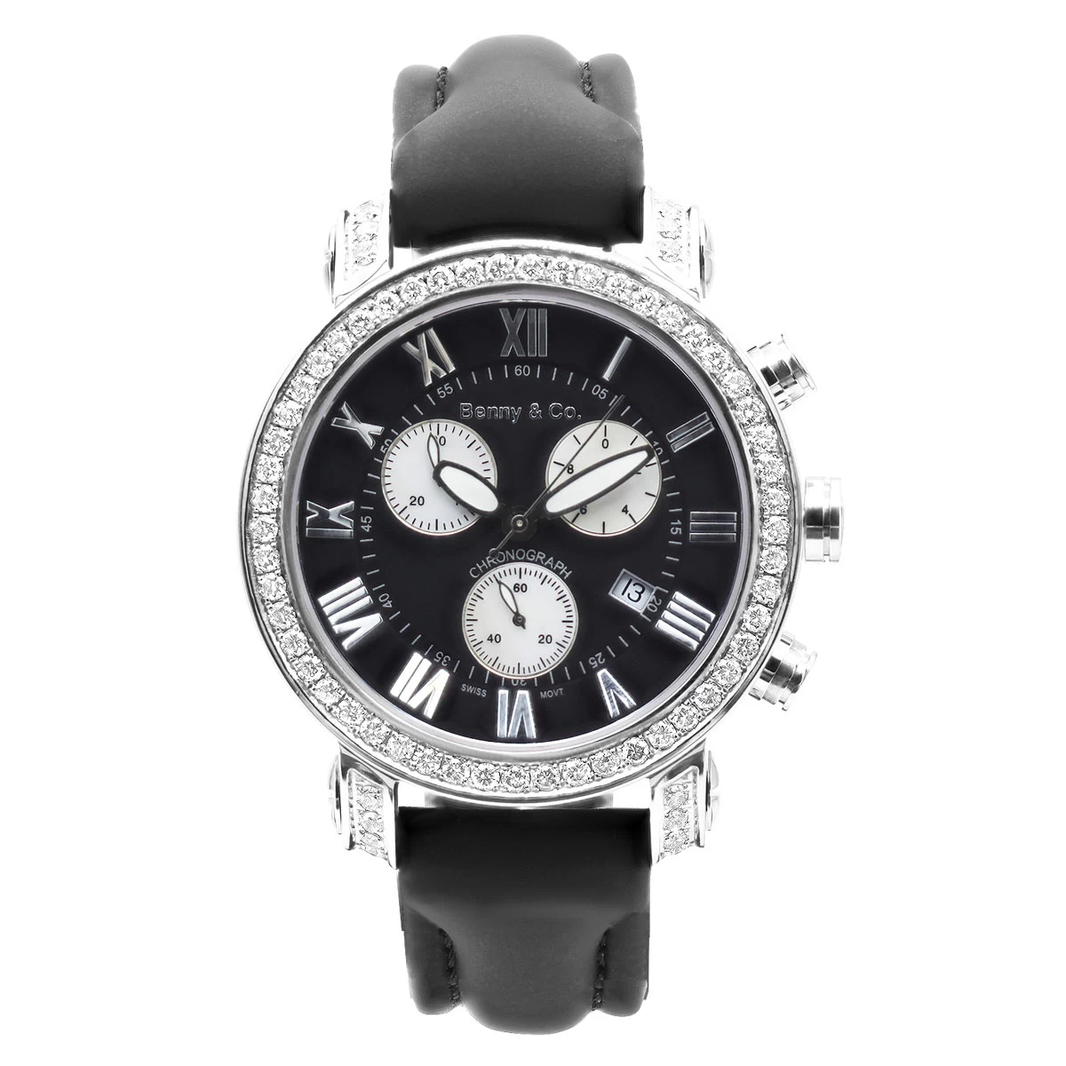 Diamond Benny Co Men's Watch 3ct Black 1 Diamond Benny Co Men's Watch 3ct Black