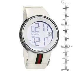 Unisex I-Gucci Luxury 6ct Diamond Watch With Digital Steel Case & White Rubber YA114214 -Watch Store diamond gucci watches mens luxury watch 6ct p 35280 ruler