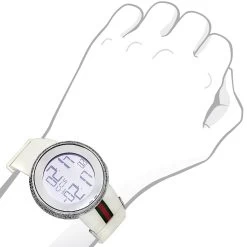 Unisex I-Gucci Luxury 6ct Diamond Watch With Digital Steel Case & White Rubber YA114214 -Watch Store diamond gucci watches mens luxury watch 6ct p 35280bod 1686359586