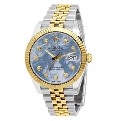 Diamond Watch Rolex Datejust 41mm Blue Mother Of Pearl Dial For Men