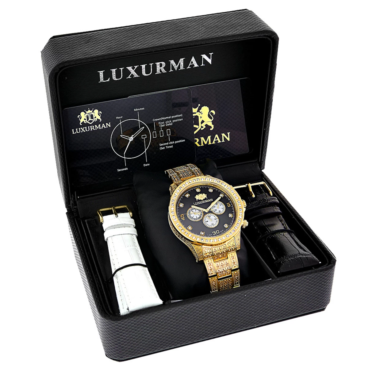 Fully Iced Out Men's Diamond Watch 3ct Yellow Gold Plt Luxurman Swiss Movement 4 Fully Iced Out Men's Diamond Watch 3ct Yellow Gold Plt Luxurman Swiss Movement - Image 4