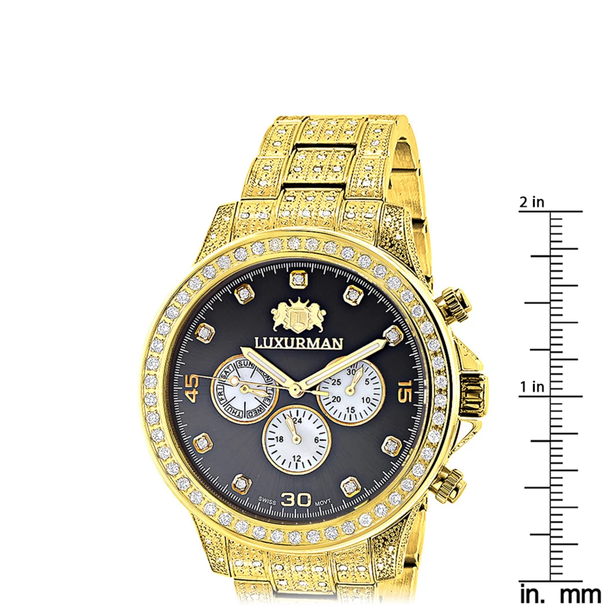 Fully Iced Out Men's Diamond Watch 3ct Yellow Gold Plt Luxurman Swiss Movement 5 Fully Iced Out Men's Diamond Watch 3ct Yellow Gold Plt Luxurman Swiss Movement - Image 5