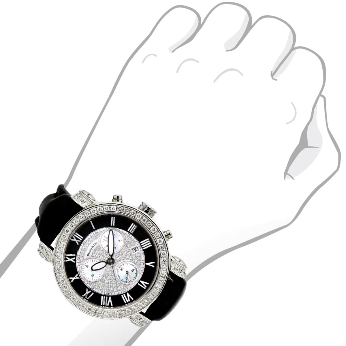 6.5 Carats G VS Diamonds Swiss Made Men's Diamond Watch Benny And Co 44mm Case Black Dial 3 6.5 Carats G VS Diamonds Swiss Made Men's Diamond Watch Benny And Co 44mm Case Black Dial - Image 3