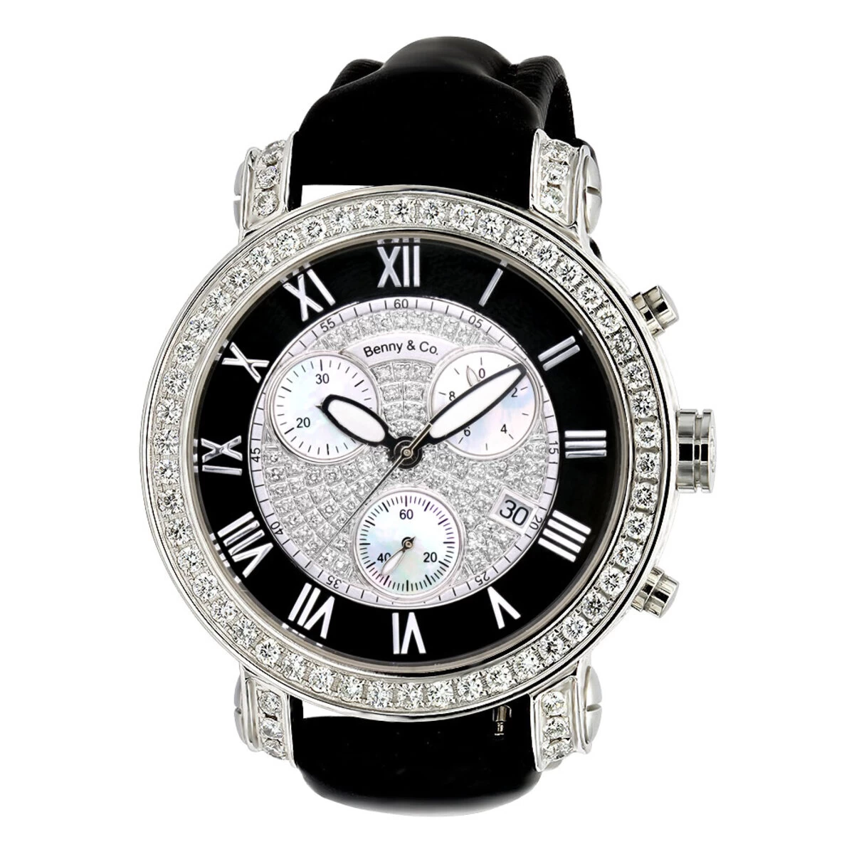 6.5 Carats G VS Diamonds Swiss Made Men's Diamond Watch Benny And Co 44mm Case Black Dial 1 6.5 Carats G VS Diamonds Swiss Made Men's Diamond Watch Benny And Co 44mm Case Black Dial