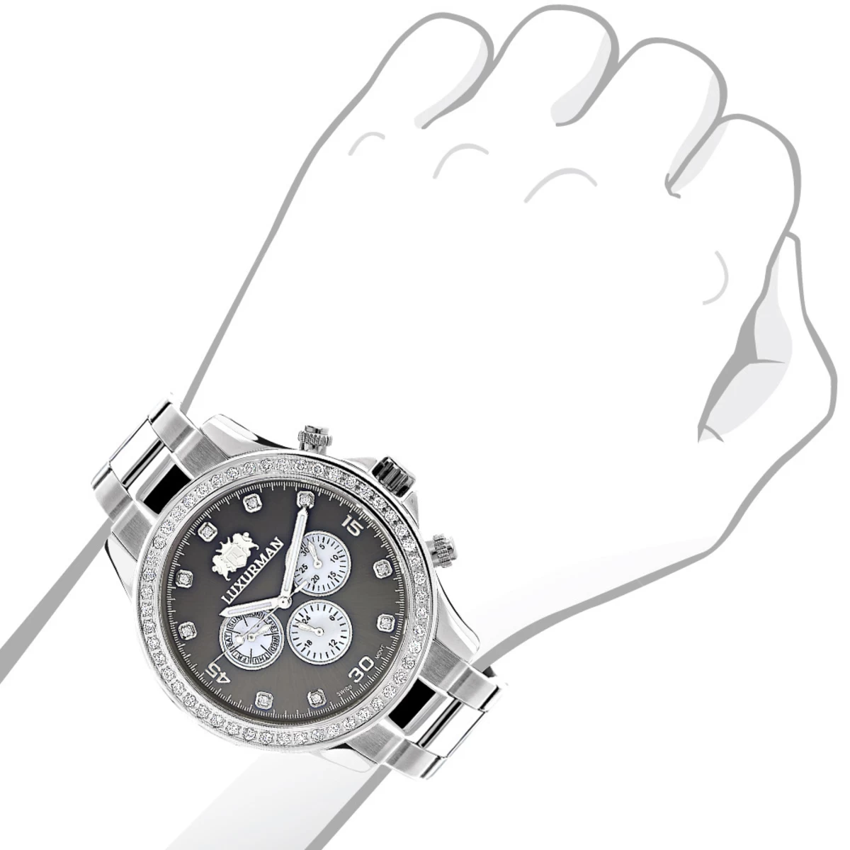 Genuine Diamond For Men: 2ct Luxurman Liberty Watch Swiss Quartz 3 Genuine Diamond For Men: 2ct Luxurman Liberty Watch Swiss Quartz - Image 3