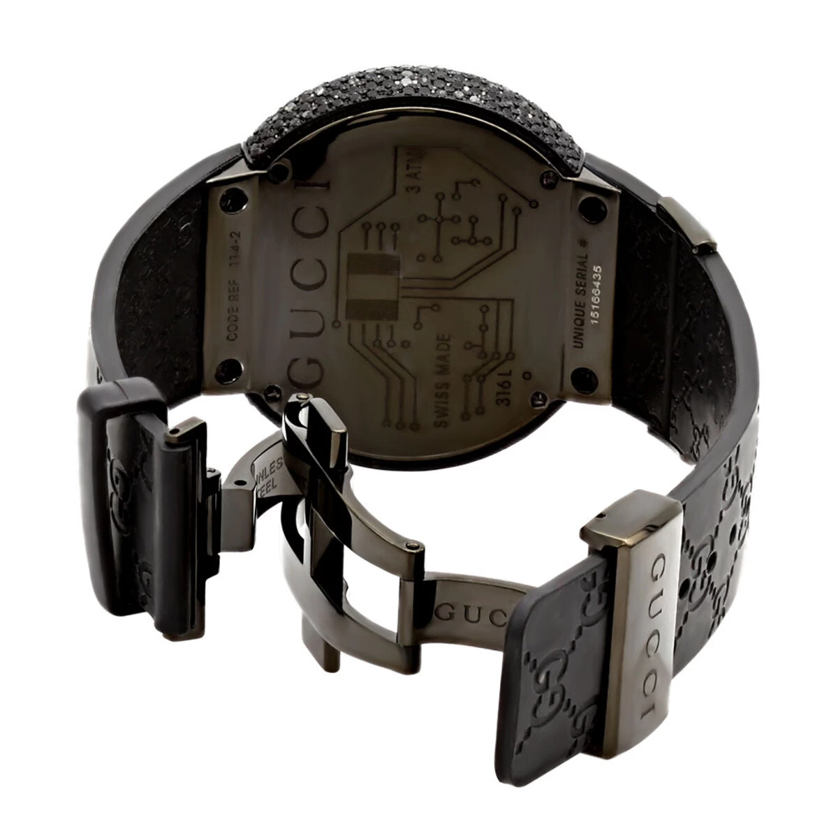 Genuine Men's Gucci Watch With Black 6 Carats Diamonds YA114207 2 Genuine Men's Gucci Watch With Black 6 Carats Diamonds YA114207 - Image 2