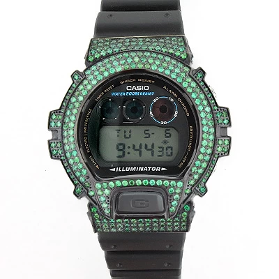 Casio Green G-Shock Bezel With Crystals In Black Steel 3 Casio Green G-Shock Bezel With Crystals In Black Steel - Image 3