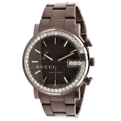 Gucci G-Chrono Men's Diamond Watch 3.1ct Brown 44mm YA101341