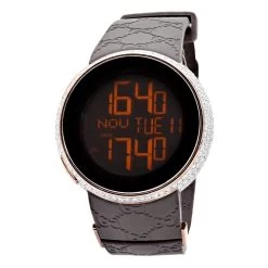 Men's Gucci I-Gucci Luxury 3.10ct Diamond Watch With Digital Steel Case & Brown Rubber YA114209