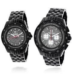 His And Hers Black Centorum Chronograph 1.05ct Diamond Watch Set