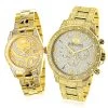 His And Hers Luxurman Diamond Watch Set Yellow Gold Plated 4.25ct