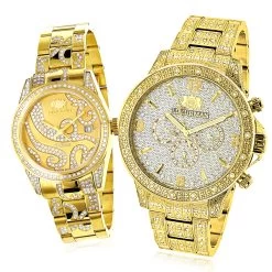 Watch Store 13 His And Hers Luxurman Diamond Watch Set Yellow Gold Plated 4.25ct