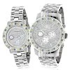 His And Hers White Blue Yellow Diamond Watch Set 5.25ct Luxurman
