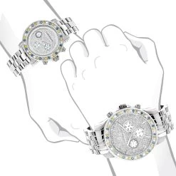 His And Hers White Blue Yellow Diamond Watch Set 5.25ct Luxurman -Watch Store his and hers watches white blue yellow diamond watch set 525ct luxurman 3