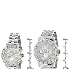 His And Hers White Blue Yellow Diamond Watch Set 5.25ct Luxurman -Watch Store his and hers watches white blue yellow diamond watch set 525ct luxurman ruler