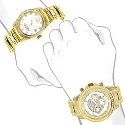 His And Hers Yellow Gold Plated Luxurman Diamond Watch 4.5ct -Watch Store his and hers watches yellow gold plated luxurman diamond watches 45ct 3