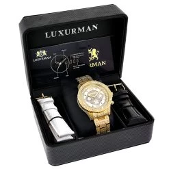 His And Hers Yellow Gold Plated Luxurman Diamond Watch 4.5ct -Watch Store his and hers watches yellow gold plated luxurman diamond watches 45ct 4