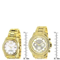 His And Hers Yellow Gold Plated Luxurman Diamond Watch 4.5ct -Watch Store his and hers watches yellow gold plated luxurman diamond watches 45ct ruler