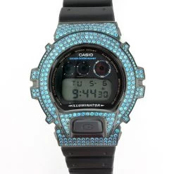 Casio Iced Out Black G-Shock Bezel With Teal Crystals -Watch Store iced out black g shock bezel with teal crystals 3