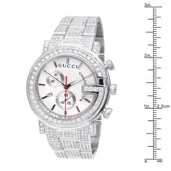 Iced Out Men's Diamond Gucci G-Chrono Watch White Chronograph Dial 15ct YA101339 -Watch Store iced out gucci g chrono diamond watch for men white dial chronograph 15ct 965871 w ruler