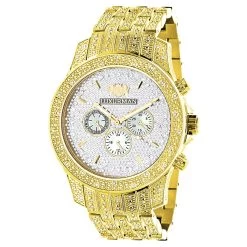 Iced Out Luxurman Men's Diamond Watch 1.25ct Yellow Gold Tone