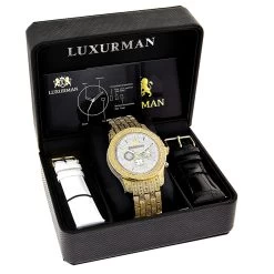 Iced Out Luxurman Men's Diamond Watch 1.25ct Yellow Gold Tone -Watch Store iced out luxurman mens diamond watch 1 25ct yellow gold tone 4