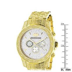 Iced Out Luxurman Men's Diamond Watch 1.25ct Yellow Gold Tone -Watch Store iced out luxurman mens diamond watch 1 25ct yellow gold tone ruler