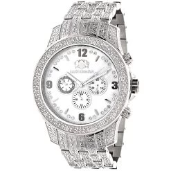Iced Out Luxurman Men's Diamond Watch 1.25ct White MOP
